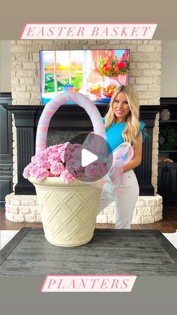 Easter Arrangements Diy, Easter Front Porch Decorations, Easter Front Porch Decor, Easter Front Porch, Pool Noodle Wreath, Easter Yard Decorations, Easter Planter Ideas, Easter Porch, Easter Bunny Template