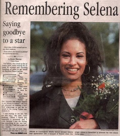 Newspaper article put out after Selena died, 1995 :( Chris Perez, Selena Quintanilla Fashion, Selena Pictures, Selena Q, Tejano Music, Selena Quintanilla Perez, Willie Nelson, Selena Quintanilla