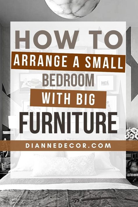 Arranging furniture in a small bedroom can be a challenge. Here are 6 tips for how to arrange a small bedroom with large furniture. Small Room Set Up Layout Bedroom, Small Bedroom Set Up Ideas, Bedroom Set For Small Rooms, How To Fit A Queen Bed In A Small Room, Big Furniture Small Bedroom, Unique Ways To Arrange Bedroom, How To Fit Furniture In A Small Bedroom, Bed And Dresser Placement Layout, Arranging Small Bedroom