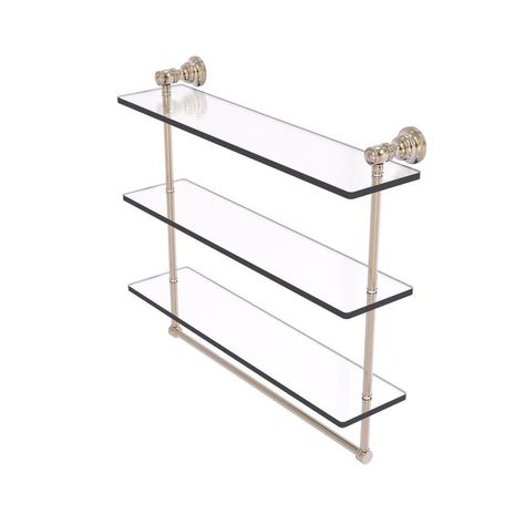 Living Room Bar Shelf, Glass And Gold Shelves, Shelf For Glasses Bar, Glass Bar Shelves, Glass Wall Shelf, Functional Shelf, Brass Shelving, Hanging Hand Towels, Glass Shelves In Bathroom