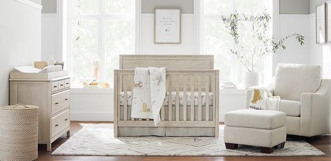 Pottery Barn Nursery, Gender Neutral Nursery Inspiration, Nursery Inspiration Neutral, Kids Bed Furniture, Baby Registry Checklist, Registry Checklist, Glider And Ottoman, Baby Checklist, Baby Bedding Sets