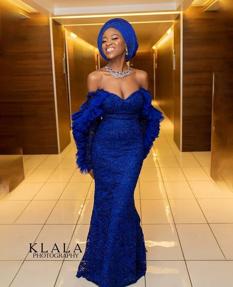 AsoEbiBella.com presents – The Latest Aso Ebi Styles -Vol. 329 | BellaNaija Blue Off Shoulder Gown, Evening Dresses Long Sleeve, Lace Asoebi, Aso Ebi Lace, Aso Ebi Lace Styles, Latest Aso Ebi Styles, Nigerian Lace Styles Dress, Nigerian Lace Styles, Styles Dress