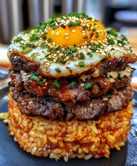 Introduction to Korean BBQ Beef Rice Stack The Korean BBQ Beef Rice Stack is ... LEARN MORE Korean Bbq Steak Bowls, Korean Bbq Beef Rice Stack, Korean Barbecue Beef, Rice Stacks, Beef Lunch Ideas, Korean Dishes Recipes, Korean Bbq Steak, Beef And Rice Recipes, Korean Bbq At Home