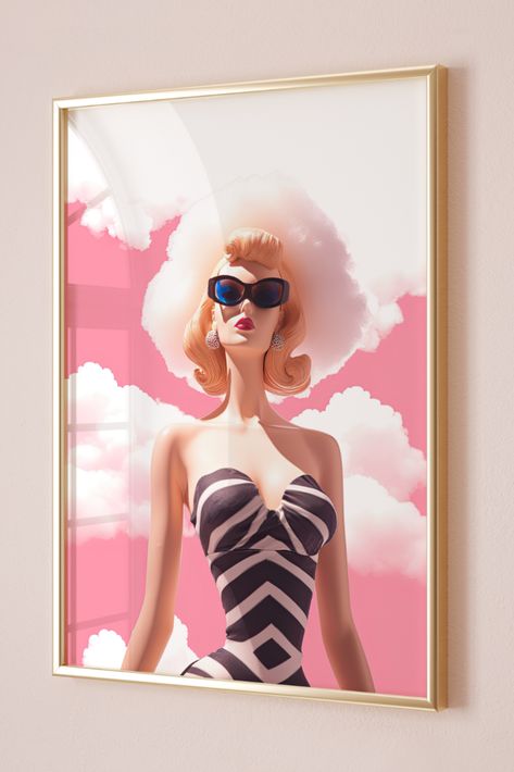 eaturing the iconic Barbie as the centerpiece, this pink wall art piece is a perfect addition to any trendy room decor, collage room decor, or girly apartment decor. #barbie #wallart #barbieposter #barbieart #digitalart #preppydecor #barbieroom Barbie Aesthetic Bathroom, Barbie Wall Art Decor, Barbie Dream House Decorations, Barbie Bathroom Ideas, Barbie Themed Bathroom, Barbie Screensaver, Barbie Bathroom Decor, Barbiecore Room, Barbie Room Ideas Bedrooms