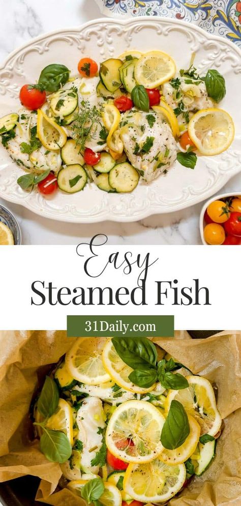 This is an easy and delicious way to cook fish perfectly. It's a twist on classic steamed fish en papillote, ready in minutes! Steam Recipes Healthy, Steamed Recipes Healthy, Steam Fish Recipe, Fish En Papillote Recipes, Steamed Fish And Vegetables, Chinese Steamed Fish Recipes, Steam Fish Recipe Chinese, Steamed Fish Chinese Style, Papillote Recipes