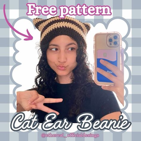 FREE CROCHET CAT EAR BEANIE PATTERN Perfect project for the upcoming fall season. Unique compared to a traditional beanie yet causal enough to wear everyday.🧶🐱 I’d love to see what you guys make with it, and of course you are free to sell your finished projects. #catearbeanie #crochetbeanie #fallcrochet #freecrochetpatterns #freepatterns #crochetaccessories #crochetfashion #patterndesign How To Make A Cat Ear Beanie, Cat Ear Beanie Pattern Free, Crochet Cat Hat Beanie Free Pattern, Striped Cat Beanie Crochet Pattern Free, Crochet Kitty Hat Pattern Free, Crochet Cat Ear Beanie Free Pattern, Cat Ear Beanie Crochet Pattern Free, Cat Beanie Crochet Pattern Free, Crochet Cat Beanie Pattern