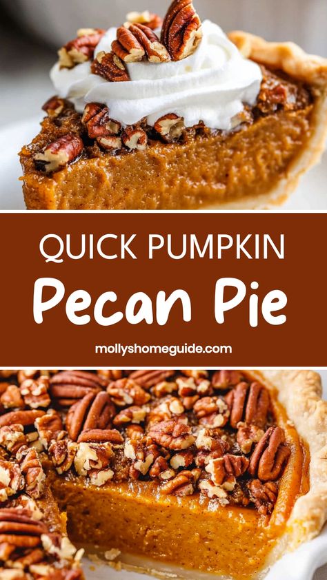 Indulge in the ultimate fall dessert with this mouthwatering pumpkin pecan pie recipe. The rich, creamy pumpkin filling combined with crunchy pecans and warm, aromatic spices is a truly irresistible combination. Serve it at your next gathering to impress your guests or simply treat yourself to a cozy night in. This easy-to-follow recipe will become a staple in your holiday baking repertoire. Elevate your traditional pie game with a twist on the classic favorite that is sure to have everyone aski Pumpkin Pie With Walnut Topping, Pecan Pumpkin Pie Recipe, Pumpkin Pie With Pecan Topping, Pumpkin Pecan Pie Recipe, Pecan Pumpkin Pie, Pie Game, Fall Sweets, Best Pumpkin Pie Recipe, Pumpkin Pie Spice Recipe