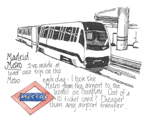 Madrid Metro Road Trip Sketchbook, Metro Sketch, Tram Illustration, Metro City Illustration, Train Sketch, Metro Madrid, Creative Diary, Photography Sketchbook, Aesthetic Lockscreens