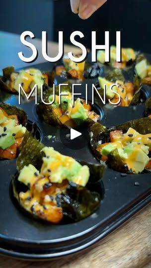 Sushi Muffins, Cut Avocado, Boiled Rice, Marinated Salmon, Salmon Fillet, Chili Oil, Muffin Tin, Sesame Oil, Soy Sauce