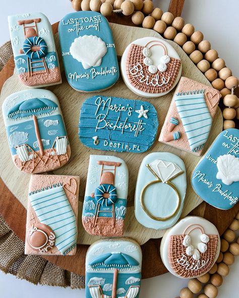 Last Toast on the Coast🥂 #decoratedsugarcookies #decoratedsugarcookie #decoratedsugarcookiesofinstagram #royalicing #royalicingcookies #royalicingart #royalicingflowers #royalicingtransfers #royalicingsugarcookies #walkerla #livingstonparish #louisiana #batonrouge #batonrougefoodies #louisianabaker Last Toast On The Coast Cookies, Toast On The Coast Bachelorette, Bachelorette Cookies, Last Toast On The Coast, Toast On The Coast, Royal Icing Flowers, June Bride, Royal Icing Transfers, Sugar Cookie Icing