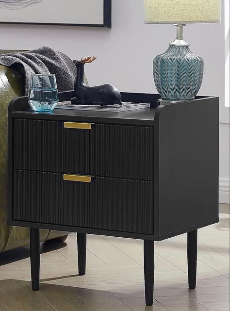 Side Tables Bedroom Black, Black Bedroom Side Tables, Pedestal Side Table Bedroom, Black Bed Side Table, Black Nightstand Bedroom, Bedroom Accent Table, Wood Night Stand, Storage End Table, Modern Bedside Tables