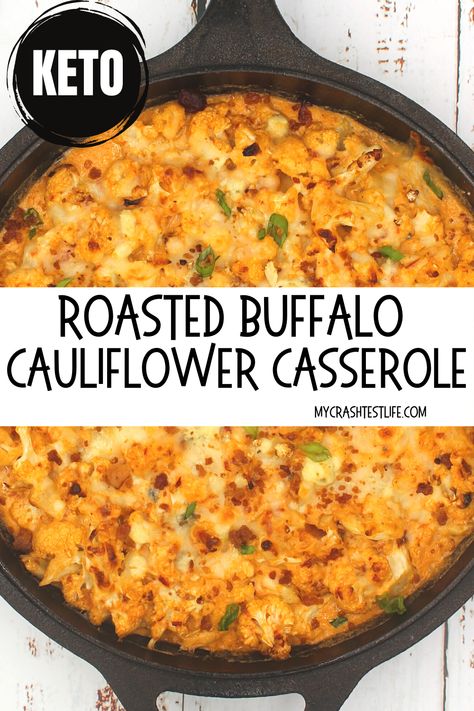 This Roasted Cauliflower Buffalo Casserole is SOOOOOO GOOD and SOOOOO EASY!!!! I can not believe that with only a handful of ingredients and about 30 minutes of time, something THIS GOOD can be created. Perfect for a quick and easy Keto dinner or serve it as a side with your favourite meat, either way, this keto recipe is an absolute WINNER! Buffalo Casserole, Keto Roasted Cauliflower, Quick And Easy Keto Dinner, Easy Roasted Cauliflower, Buffalo Cauliflower Recipes, Cauliflower Casserole Recipes, Easy Keto Dinner, Buffalo Recipe, Roasted Cauliflower Recipes