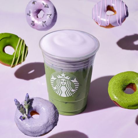 Matcha and lavender lift off. 💜💚 New Iced Lavender Cream Oatmilk Matcha (includes dairy) | Instagram Lavender Matcha Latte, Lavender Matcha, Lavender Coffee, Lavender Latte, Starbucks Matcha, Lavender Cream, Coffee Treats, Lift Off, Matcha Latte