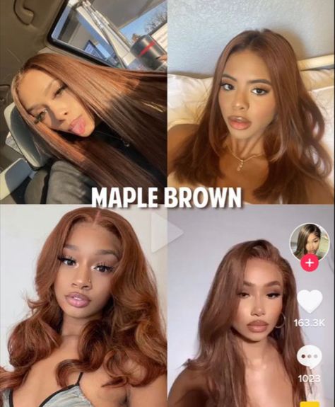 Fun Hair Color For Black Hair, Dye Hair On Brown Skin, Fall Hair Colors Light Skin, Hair Colour Honey Brown, Light Brown Ginger Hair Black Women, Hair Dyed For Brown Skin, Monochromatic Hair And Skin, Cowgirl Copper With Money Piece, Copper Brown Hair Dark Skin