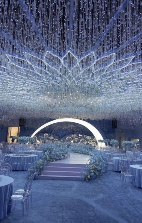 Blue Wedding Decorations Receptions, Banquet Aesthetic, Wedding Venue Aesthetic, Winter Wonderland Wedding Theme, Wonderland Wedding Theme, Night Before Wedding, Baby Blue Weddings, Wedding Fail, Wedding Venues Indoor