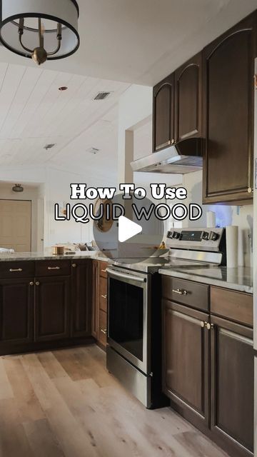 Liquid Wood Projects, Liquid Wood Kitchen Cabinets, Liquid Wood Cabinets, Liquid Wood Paint, Wood Cabinet Makeover, Retique It Liquid Wood Kitchen Cabinets, Refinish Wood Cabinets, Builder Grade Kitchen Makeover, How To Lighten Honey Oak Cabinets