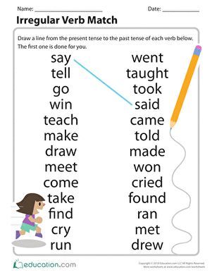 Do your students struggle to remember irregular verb tenses? Use this great matching activity to help students connect the present to the past. They'll be using irregular past tense verbs with confidence in no time! Past Form Of Verbs Worksheet, Verbs First Grade Activities, Irregular Past Tense Verbs Worksheet, Irregular Verbs Worksheet, Irregular Verbs List, Worksheet 3rd Grade, Match Worksheet, Past Tense Worksheet, Teaching Verbs