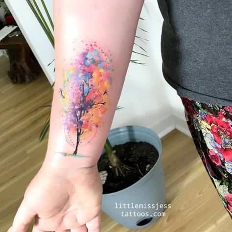 60 Best Tree Tattoos that will Heal Your Body and Soul in 2021 Watercolor Tattoo Tree, Tattoo Thoughts, Tattoo Tree, Autumn Tattoo, Tree Tattoos, Dandelion Tattoo, Anklet Tattoos, Foot Tattoos For Women, Tattoos For Women Flowers