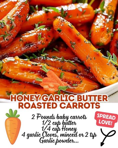 Easy Family Recipes Butter Roasted Carrots, Easy Food Dishes, Roasted Baby Carrots, Baby Carrot Recipes, Honey Carrots, Grilled Carrots, Roasted Carrots Recipe, Keto Board, Honey Roasted Carrots