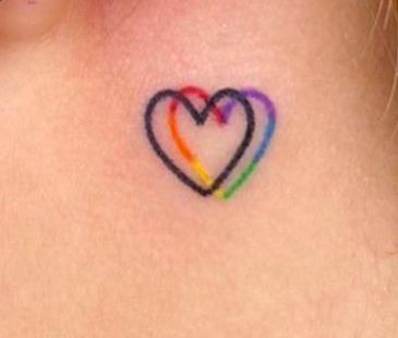 Cute Rainbow Tattoo Ideas, Tiny Pride Tattoos, Rainbow Hearts Tattoo, Pride Tatoos Ideas, Pride Heart Tattoo, Pride Month Tattoos, Rainbow Finger Tattoo, Small Lgbtq Tattoos, Simple Pride Tattoos