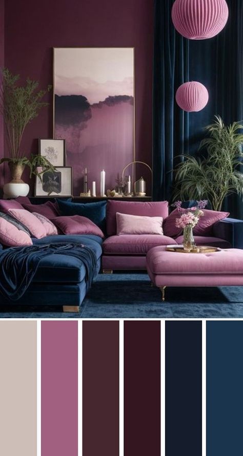 Plum Living Room Ideas, Plum Interiors, Plum Living Room, Mauve Living Room, Mint Green Room, Green Room Design, Purple Interior Design, Deco Violet, Teal Couch