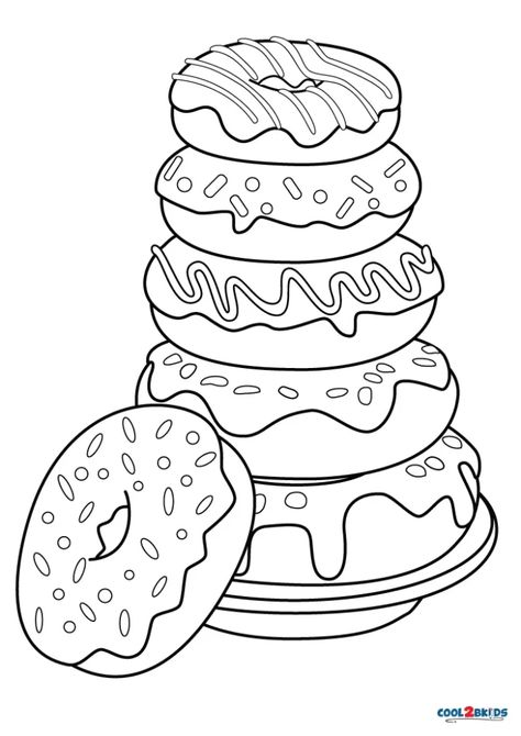 Doughnut Coloring Page, Baking Coloring Pages, Food Coloring Sheets, Dessert Coloring Pages, Colouring Sheets For Kids, Kawaii Donut, Donut Coloring Page, Donut Printable, Candy Coloring Pages