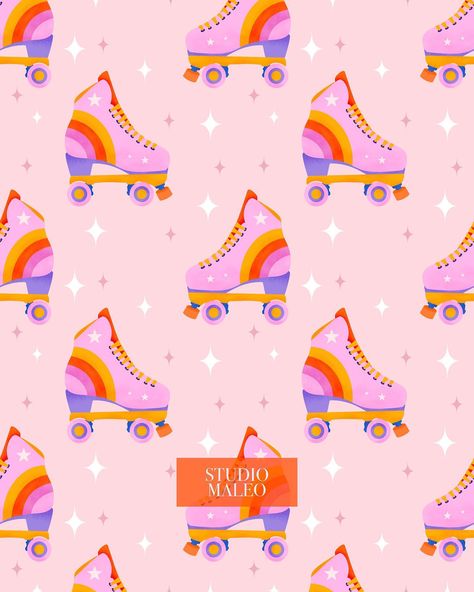 Retro roller 🛼 in love with those colors ! New pattern now available Roller Disco, Fabric Wallpaper, Seamless Pattern, Seamless Patterns, Home Accessories, Custom Fabric, In Love, Sports, Pattern