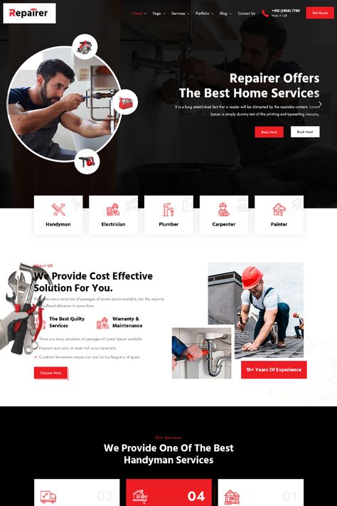 Repairer – Handyman Services & Maintenance WordPress Theme Is A Perfect Solution For Creating Professional Website For Renovation Services & Maintenance Services Such As Plumbing, Electrical Work, Carpentry, Home Repair, Refurbishment, Windows & Doors Installation And All Kinds Of Home Maintenance Websites Maintenance Website Design, Electrical Website Design, Handyman Website Design, Home Renovation Website Design, Carpentry Website Design, Plumbing Website Design, Plumber Website, Engineering Website, Home Repair Services