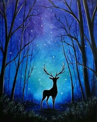 Shadow Painting, Silhouette Painting, Oil Pastel Art, Galaxy Painting, Galaxy Art, Nature Art Painting, A Deer, Diy Canvas Art Painting, Beginner Painting