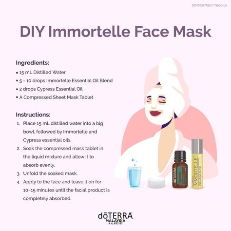 Immortelle Doterra, Doterra Immortelle, Immortelle Essential Oil, Face Mask Ingredients, Homemade Face Wash, Doterra Blends, Spa Masks, Antiaging Skincare, Cypress Essential Oil