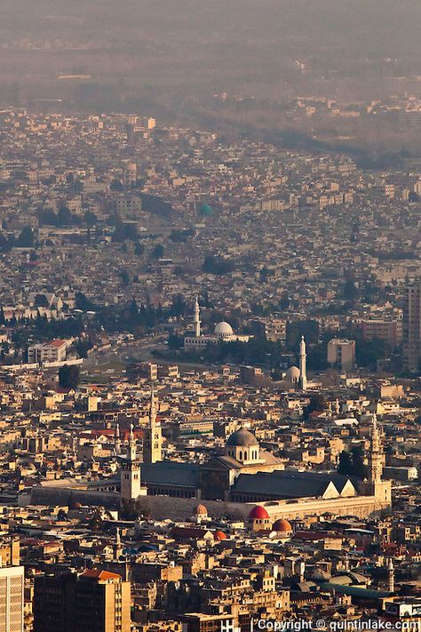 Umayyad Mosque, Damascus, Syria view from Mount Qassiun | Quintin Lake Photography Umayyad Mosque Damascus, Damascus Architecture, Umayyad Mosque, Abrahamic Religions, Syria Damascus, Kubler Ross, Damascus Syria, Lake Photography, Vision Board Photos