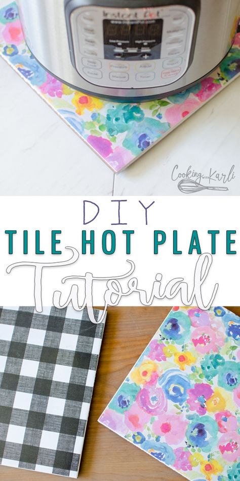 Don't want to set a hot dish on the counter? Want something underneath your Instant Pot while on the stove? This DIY Tile Hot Plate is the perfect solution! Easy, affordable and ADORABLE! Customize your hot plate to match the decor of your kitchen! |Cooking with Karli| #diy #hotplate #hotpad #instantpot #tile #modpodge Floor Tile Crafts Leftover, Ceramic Tile Trivets Diy, Tile Projects Diy Leftover, Diy Trivet Ideas, Tile Crafts Ideas Projects, Hot Plates Diy Ideas, Repurpose Tiles Diy Projects, Crafts With Tiles, Diy Kitchen Art