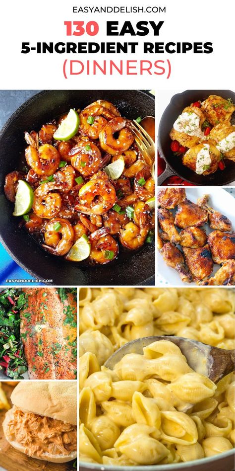 130 Easy 5-Ingredient or Less Recipes for Dinner, saving you time and money. 3 Ingredient Dinners, 5 Ingredient Dinners, Thanksgiving Menu Ideas, Recipes Thanksgiving, 5 Ingredient Recipes, Cheap Dinners, Recipes For Dinner, Healthy Low Carb Recipes, Delish Recipes