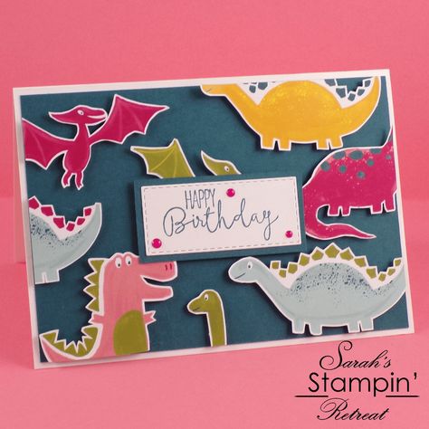 Dinosaur Stamps, Dinosaur Birthday Card, Happy Birthday Sarah, Kids Birthday Card, Dinosaur Cards, Birthday Cards For Boys, Origami Crafts Diy, Handmade Kids, Kids Birthday Cards