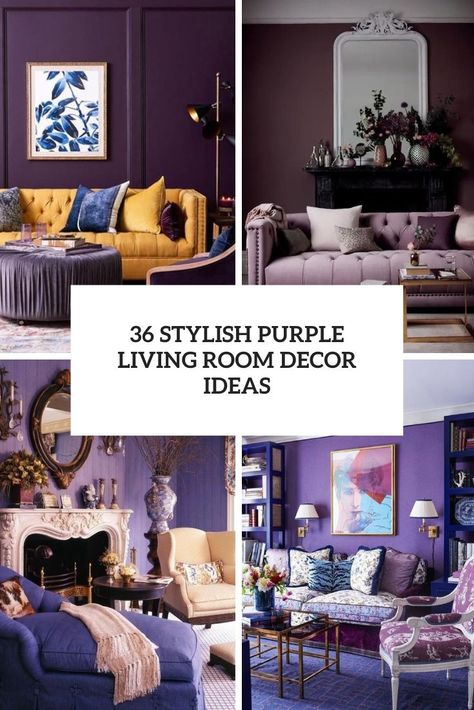 stylish purple living room decor ideas cover Colours That Go With Purple Living Room, Purple And Blue Living Room Ideas, Purple Lounge Ideas Living Rooms, Purple Family Room, Purple And Gold Living Room Ideas, Dark Purple Walls Living Room, Purple Boho Living Room, Deep Purple Living Room, Purple Sofa Decor