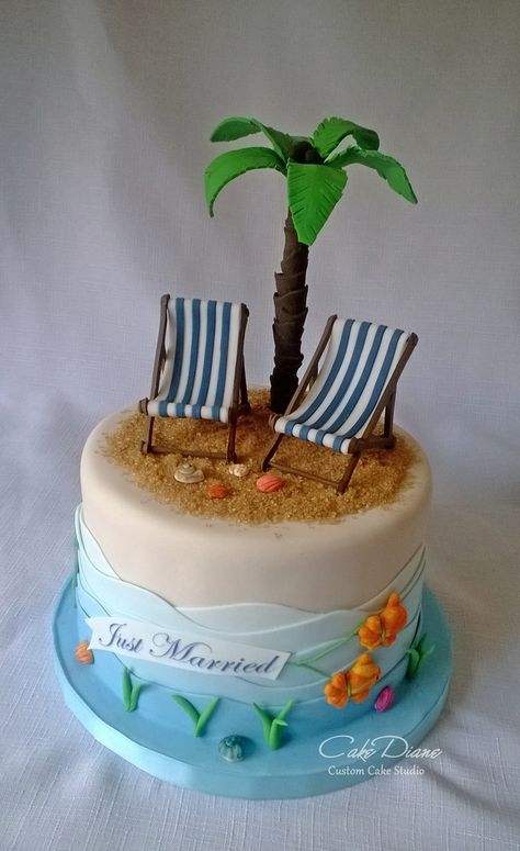 Summer Holiday Cake, Holiday Cake Ideas, Island Cake, Beach Themed Cakes, Beach Cake, Nautical Cake, Retirement Cake, Sea Cakes, Holiday Cake