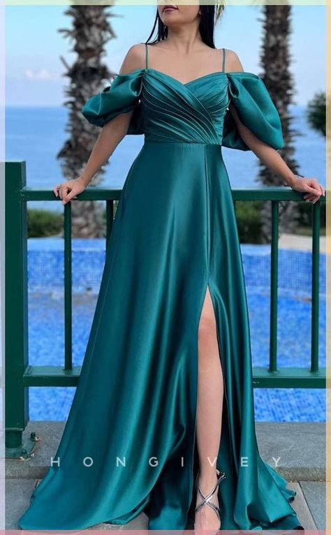 Puff Sleeves Gown, Puff Sleeve Gown, Bridesmaid Satin, Girls Dress Outfits, Off Shoulder Gown, Event Dress, Evening Dress Fashion, Ball Gown Dresses, Fashion Design Clothes