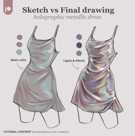 All Posts • Instagram Dress Reference Drawing, Dress Reference, Holographic Fabric, Texture Drawing, Reference Drawing, Fashion Illustration Sketches, Coloring Tutorial, Digital Painting Tutorials, Drawing Clothes