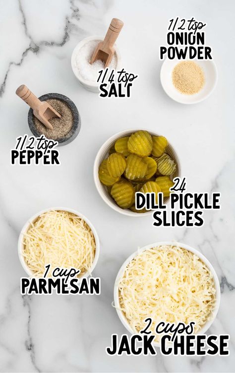 Keto Fried Pickles raw ingredients that are labeled Keto Pickle Chips, Keto Fried Pickles, Dill Pickle Slices, Easy Low Carb Snacks, Dill Pickle Chips, Hot Appetizers, Pickle Chips, Crispy Cheese, Pickle Slices