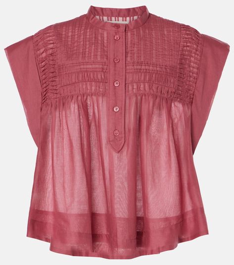 Leaza pleated cotton voile top in pink - Marant Etoile | Mytheresa Japan Outfit, Romantic Blouses, Color Name, Cotton Voile, Skirt Top, Gorgeous Dresses, Short Tops, Designing Women, Short Sleeves Tops