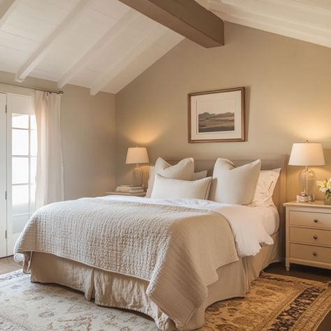 10 Warm Neutral Paint Combinations - The Honeycomb Home Oatmeal Walls Bedroom, Honey Color Paint, Cozy Cream Paint Colors, Creamy Color Paint, Natural Bedroom Color Schemes, Tan Bedroom Colors, Warm Oats Sherwin Williams, Tan Nursery Paint Colors, Like Buttah Paint Color