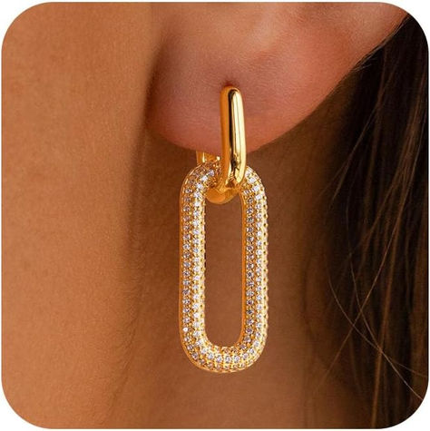 Trendy, Simple Dainty 14K Gold Plated Paperclip Square Chain Link Dangle Hoops Earrings Pin Stud Huggie Earrings Lightweight Hypoallergenic Minimalist Aesthetic Gold Jewelry for Women Teen Girls Christmas Gifts Big Hoops Earrings, Chunky Gold Hoop Earrings, Sparkle Gift, Earring Pins, Gold Earrings For Women, Open Hoop Earrings, Dangle Hoop Earrings, Hoops Earrings, Trombone