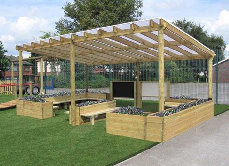 Outdoor Classroom Kindergarten, Outdoor Classroom Seating, Outdoor School Spaces, School Garden Design, Outdoor Classroom Ideas, Outside Classroom, Outdoor Classroom Design, School Outdoor Classroom, School Outdoor Area