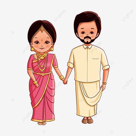 South Indian Bride Drawing, Cartoon Bride And Groom Indian, South Indian Wedding Caricature Couple, South Indian Bride Illustration, South Indian Caricature, South Indian Wedding Caricature, Hindu Bride And Groom Cartoon, South Indian Wedding Illustration, Indian Wedding Cartoon