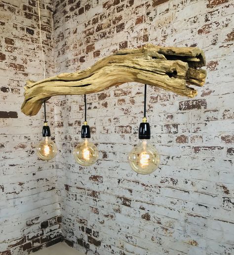 Old Branches Ideas, Lamp Kitchen Counter, Chandelier Outdoor, Wood Lighting Design, Diy Lampshade Makeover, Driftwood Chandelier, Oak Branch, Long Lamp, Ceramic Pendants