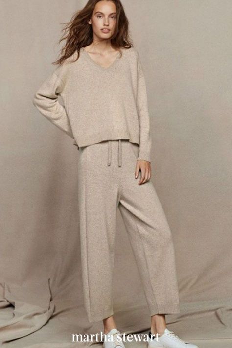 Cashmere cropped trousers will make you see loungewear differently. Made from soft wool spun in Italy, these pants, complete with an elastic waistband, are also structured, cut-wise. Pair them with a silk blouse, and you could easily wear them out and about. #marthastewart #lifestyle #style #styling #styletips Cashmere Trousers, Cashmere Loungewear, Best Loungewear, Chic Lifestyle, Loungewear Outfit, Recycled Cashmere, Comfy Clothing, Loungewear Outfits, Mode Boho