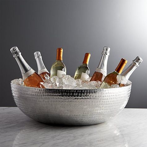 Hand-hammered beverage tub shimmers ethnic, artisanal texture in shiny aluminum. Generously scaled for backyard barbeques, family get-togethers and, of course, luaus. Tableware Display, Luau Party Food, Airline Food, Drink Bucket, Beverage Tub, Champagne Bucket, Entertaining Gifts, New Years Eve Decorations, Wine Chillers