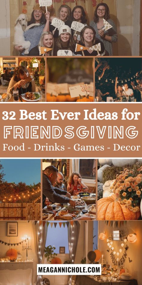 Hosting a Friendsgiving dinner party this year? Check out my 32 must-try Friendsgiving ideas for your Thanksgiving party! From food and cocktails to games and décor, I’ve got all the tips you need for the perfect celebration. Click through for these ideas and more party hosting tips! Teen Friendsgiving Party Ideas, Fall Decor Wreaths & Garlands, Diy Farmhouse Fall Decor, Fall Decor For Living Room, Farmhouse Fall Porch Decor, Farmhouse Fall Porch, Fall Cozy Home, Party Hosting Tips, Porch Decor Farmhouse