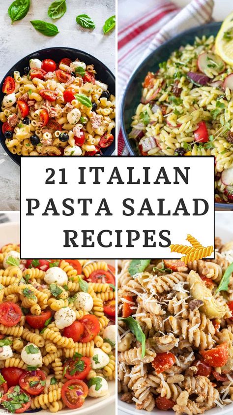 Beat the heat with these 21 light and bright Italian pasta salad recipes, bursting with seasonal ingredients and Mediterranean flair. Cold Italian Pasta Salad Recipes, Side Dishes For Italian Food, Mediterranean Pasta Salad Recipes, Basic Pasta Salad, Italian Pasta Salad Recipes, Spring Pasta Salad, Asparagus Pasta Salad, Easy Italian Pasta Salad, Bruschetta Pasta