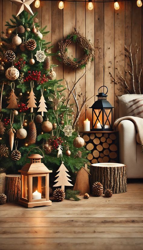 Christmas Tree Cabin Theme, Forest Themed Christmas Decor, Forest Animal Christmas Tree, Rustic Woodland Christmas Tree, Forest Christmas Theme, Woodland Christmas Decor Ideas, Woodland Theme Christmas Tree, Interior 2024, Woodland Christmas Decor